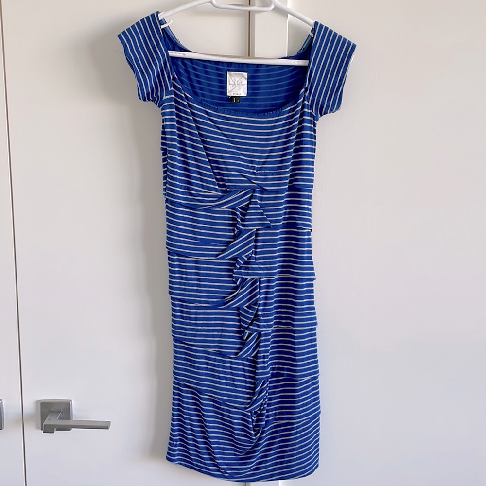 Ruched bodycon dress blue with white stripes
